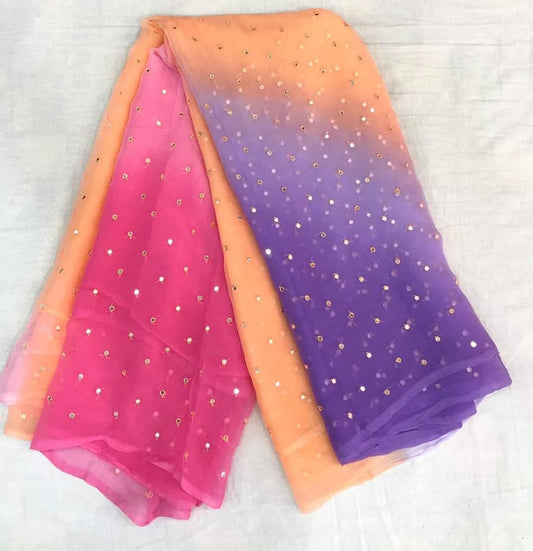 Pure Chiffon Moti Patra Work All over Saree With Running Blouse.