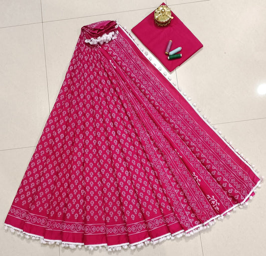 Pure Mulmul Cotton hand block Print Saree with Blouse