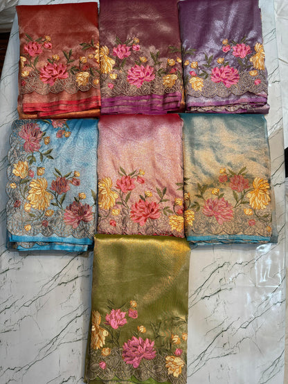 Banarasi Tissue Silk Embroidery Work  Saree