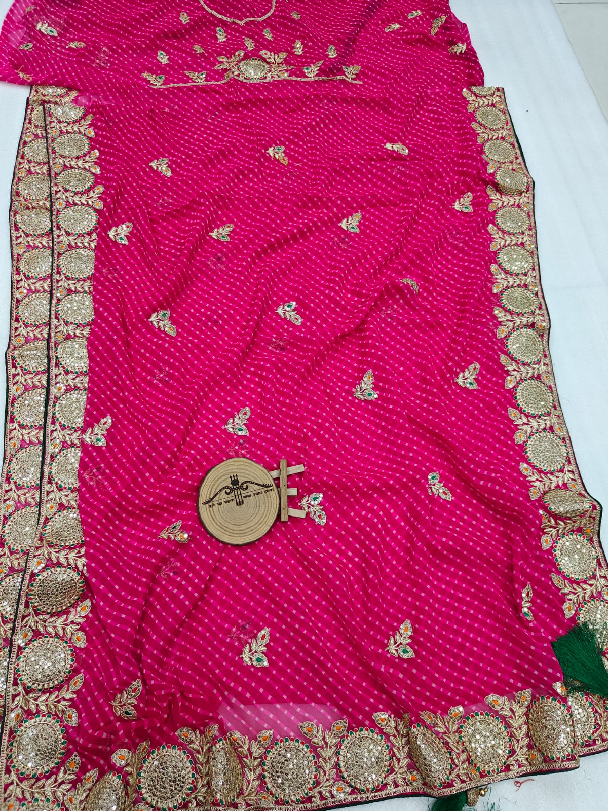 Pure georgette  Bandhej gota patti saree