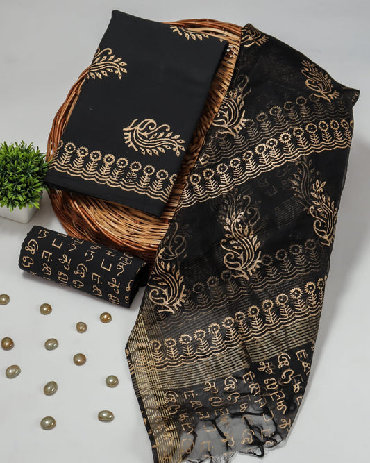 Pure Cotton Unstitched Suit With Organza Silk Dupatta