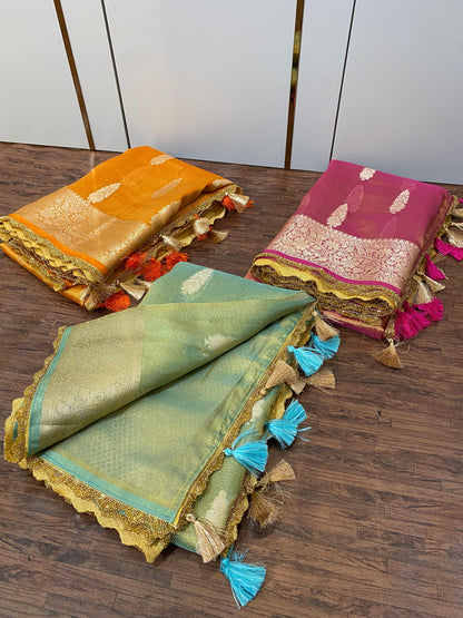 Banarasi Tissue Silk  Heavy Lace Saree With Blouse