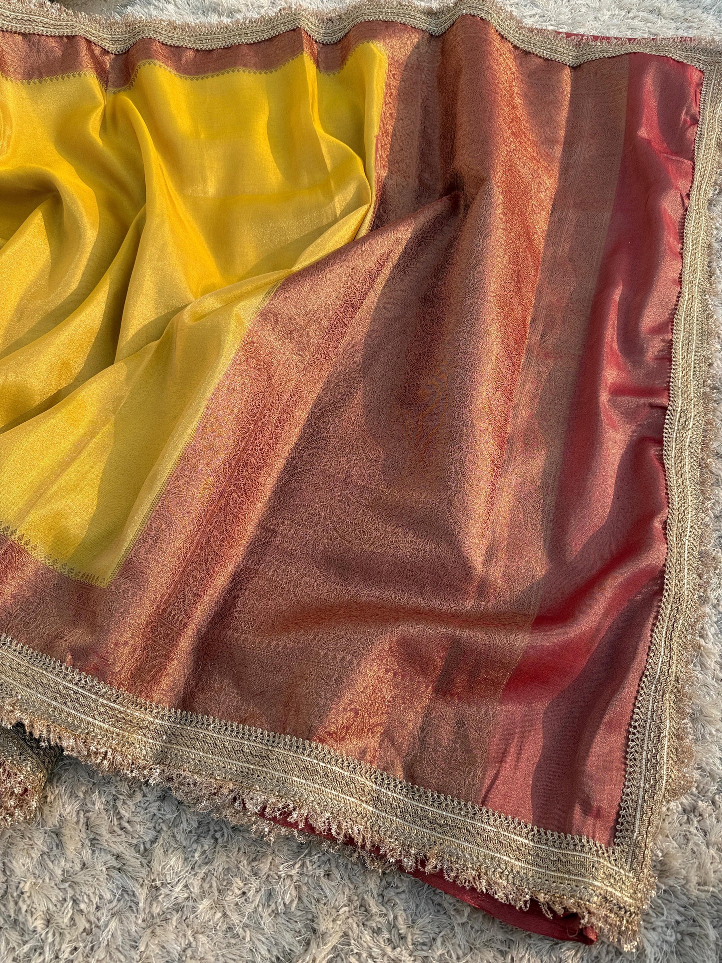 Banarasi Maharani katan tissue soft silk saree  Dual shade saree with lace work