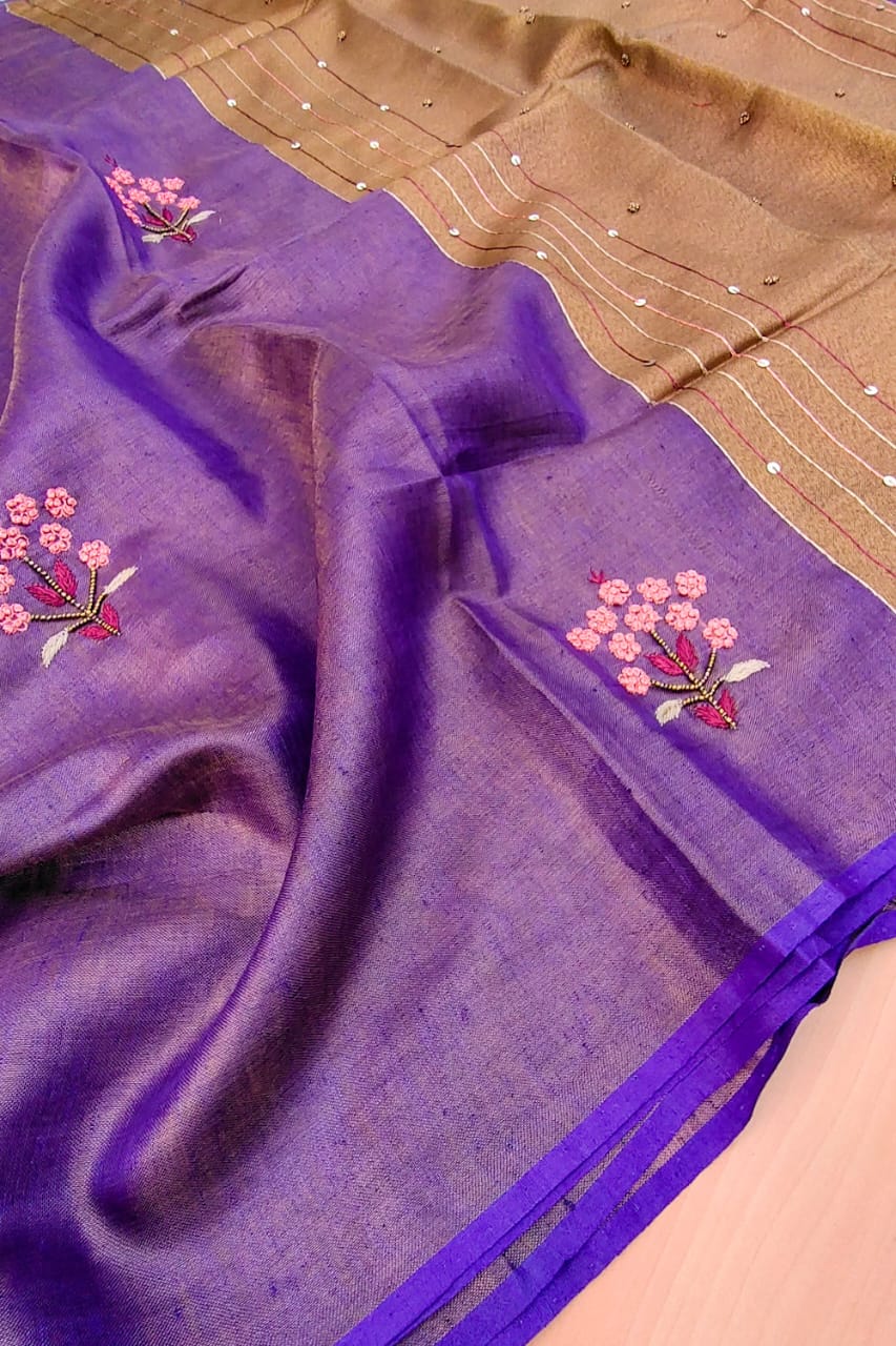 Pure Tissue Linen Saree With Handloom Perfection