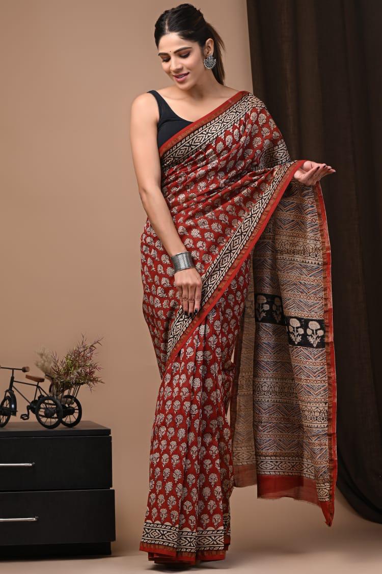 Traditional Hand-block Print Chanderi Silk Saree