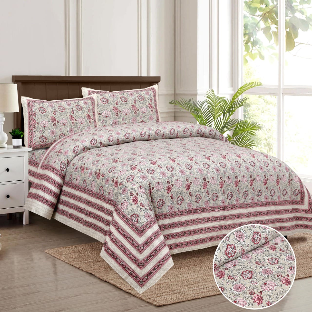 Pure Cotton Jumbo Size Double Bedsheet. ( 108X 108) with pillow covers