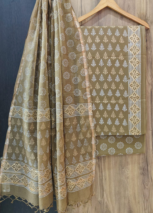 Pure Cotton Hand Block Print Suit With Kota Doriya Dupatta