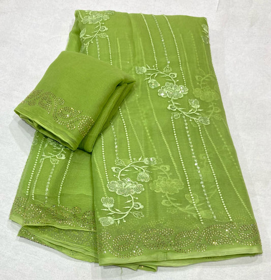 Pure Diamond Chiffon Saree With  Blouse