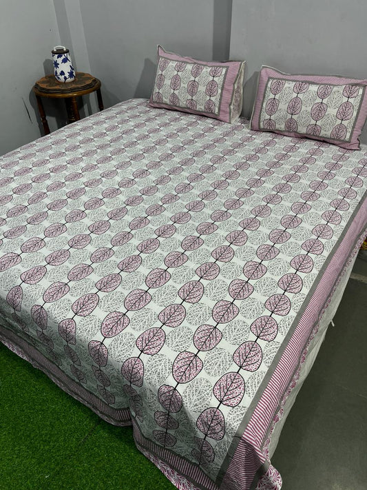 Pure Cotton Hand Block Print Double Bedsheet. ( 90 X 108) with pillow covers