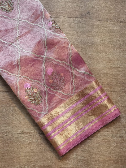 Pure Metallic Tissue Banarasi katan border Embroidery work saree