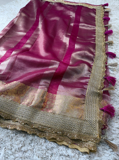 Banarasi Tissue Silk  Heavy Lace Saree With Blouse