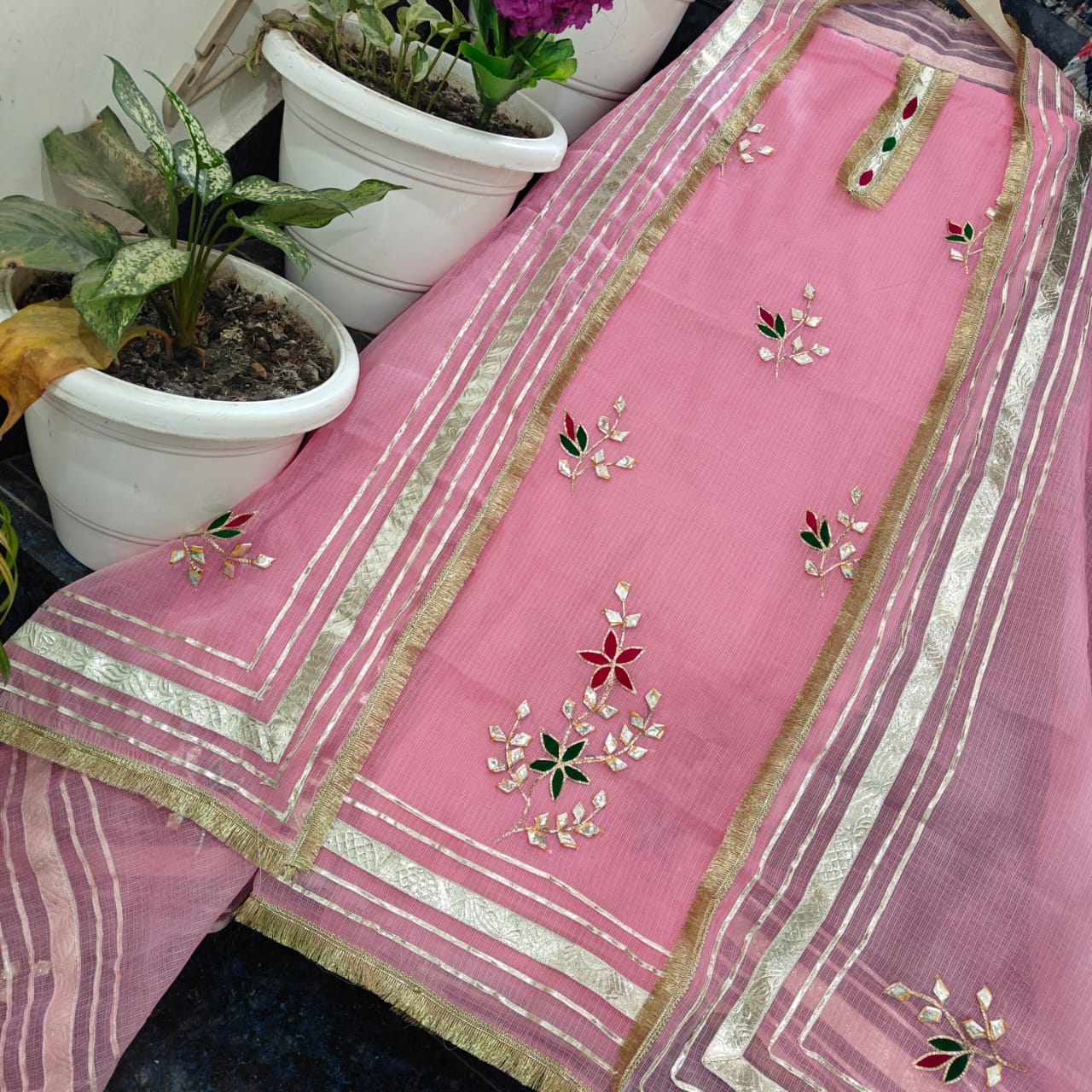 Beautiful Gota Patti Work Kota doria Unstitched Suit