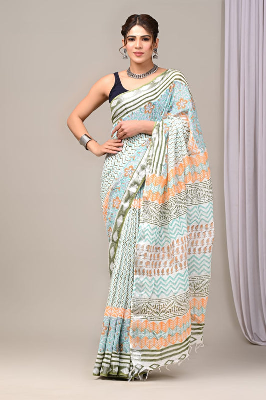 Traditional Hand-block Print Chanderi Silk Saree