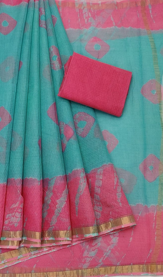 Pure Kota Cotton Bandhej  work Saree with same blouse