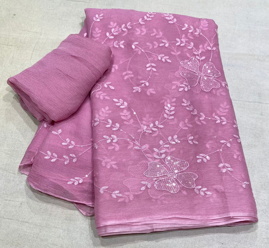 Pure Diamond Chiffon Saree With  Blouse.