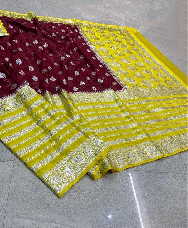 Banarasi Handloom  Khaddi   Semi Georgette Saree with Zari Work