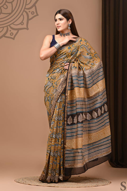 Traditional Hand-block Print Chanderi Silk Saree