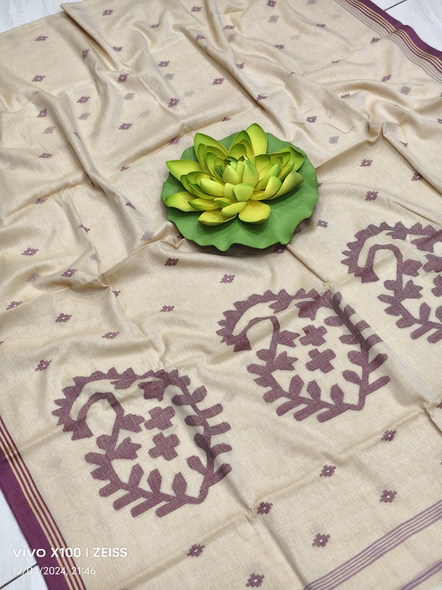 Pure Cotton needle work jamdani Saree without Blouse