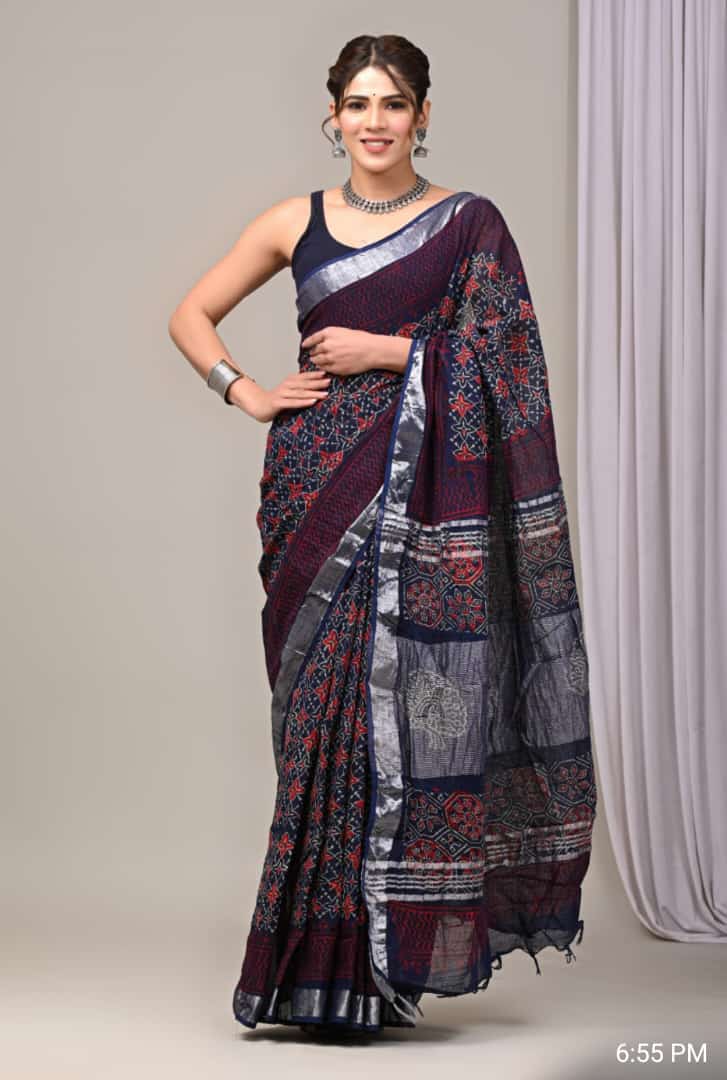 Traditional Hand-block Print Chanderi Silk Saree