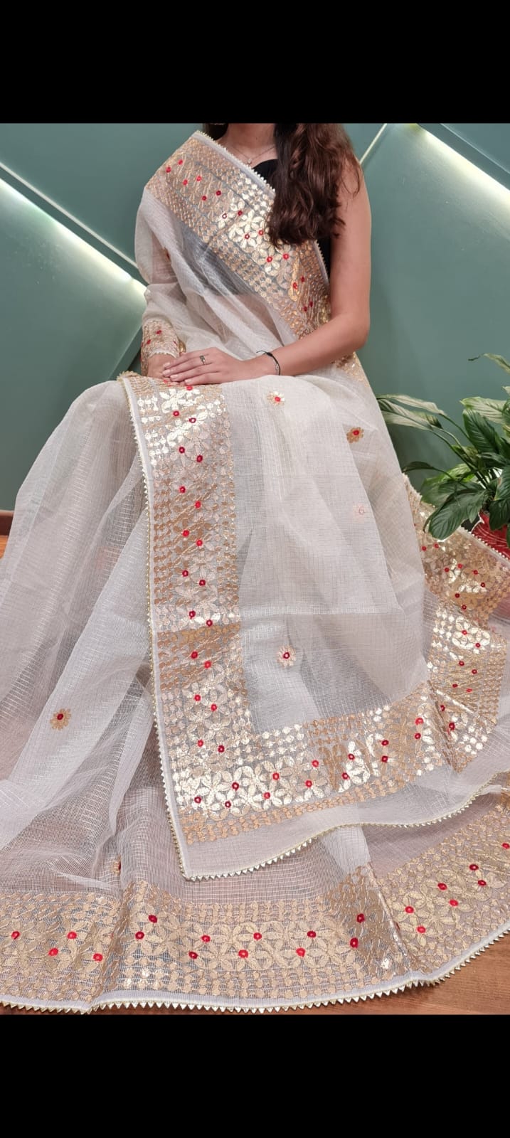 Pure Kota Cotton Gota Patti Work  Saree