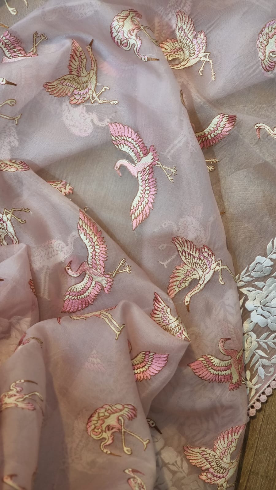 Pure Organza Silk  Parsi Embroidery Work Saree With Heavy Blouse