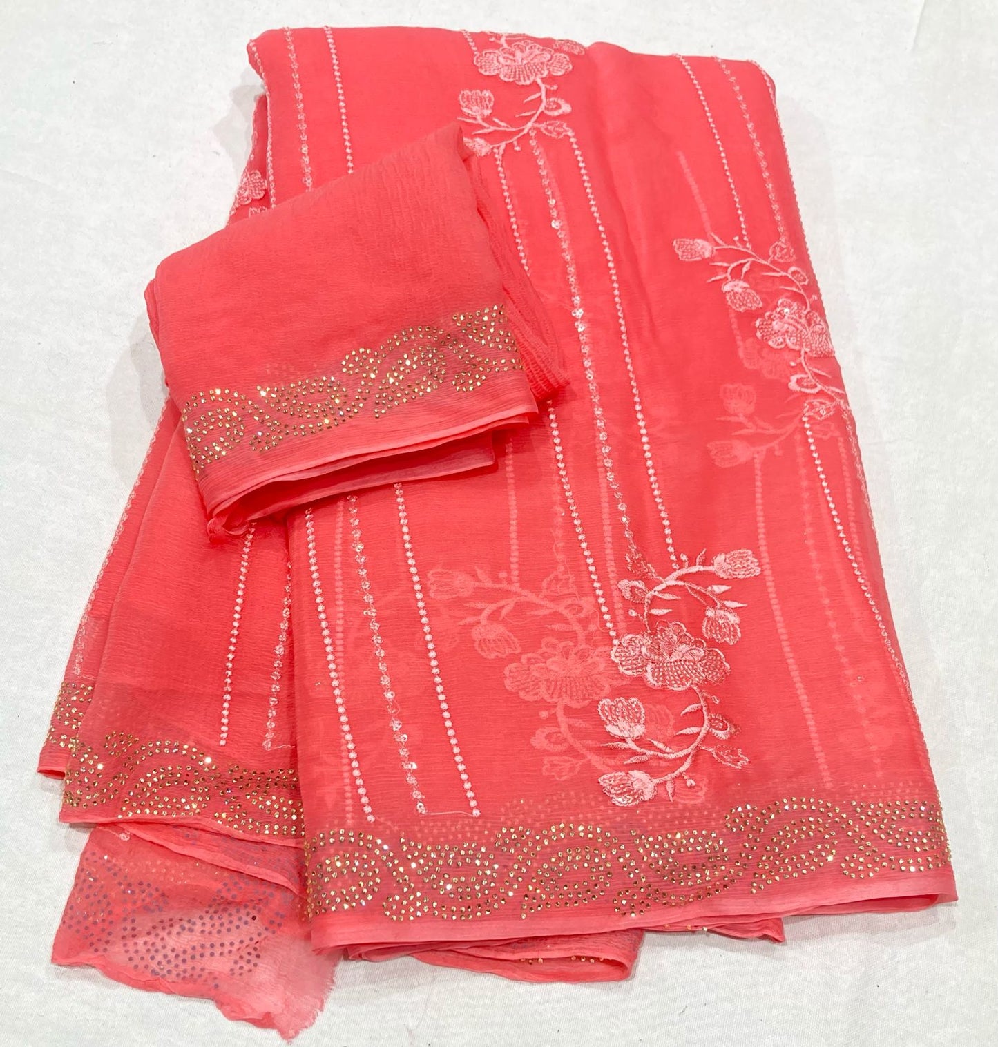 Pure Diamond Chiffon Saree With  Blouse