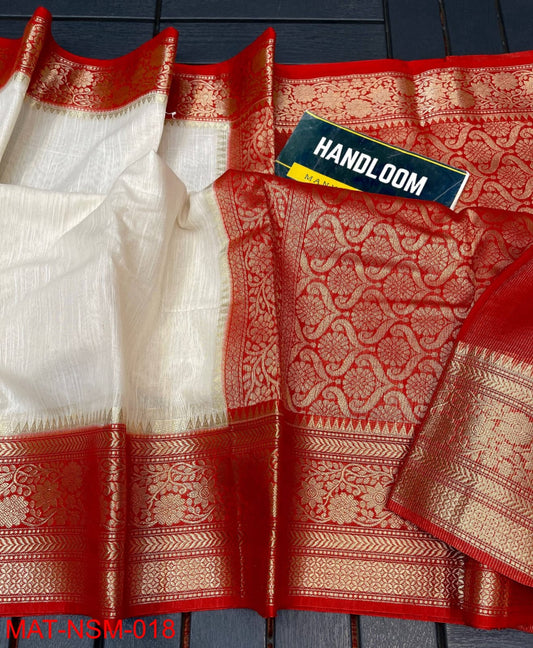 Pure Banarasi Linen Silk Border Saree With Blouse