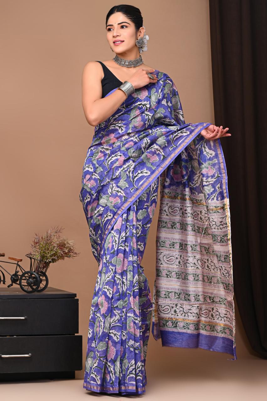 Traditional Hand-block Print Chanderi Silk Saree