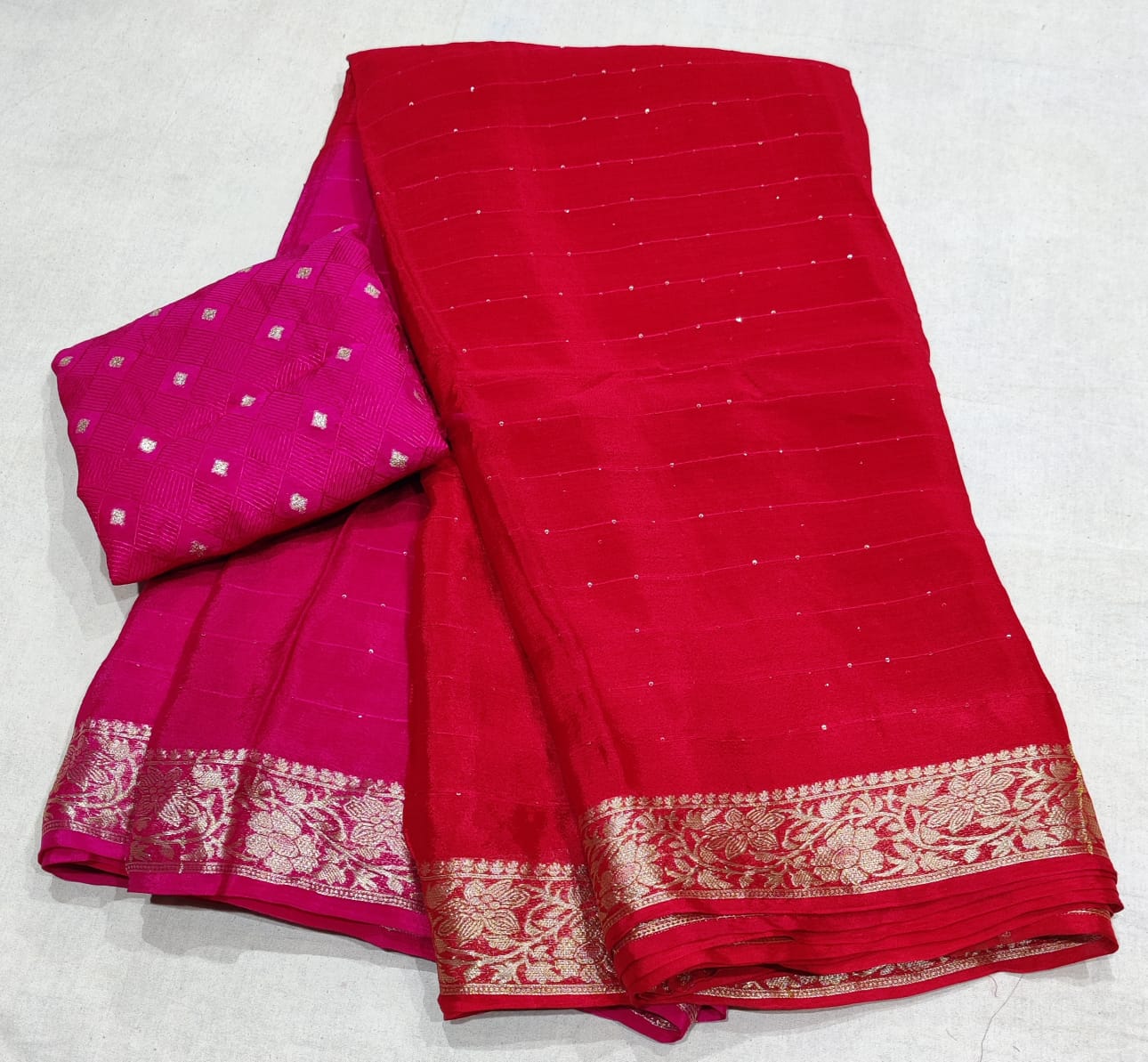 Pure chinon  chiffon with banarasi border beautiful saree