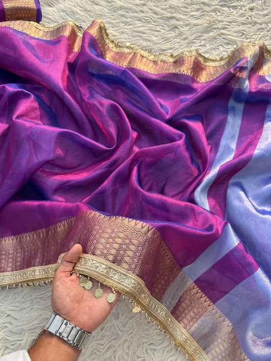 Banarasi Tissue Silk  Heavy Lace Saree With Blouse