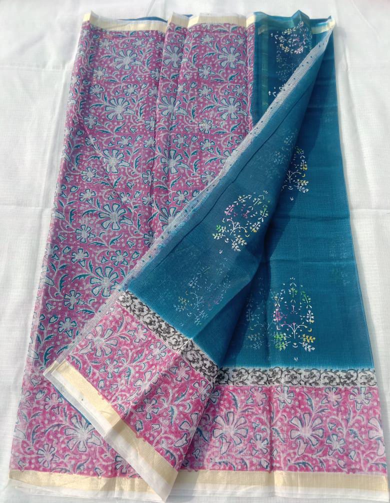 Beautiful Kota Cotton 3D Block Print Work Saree