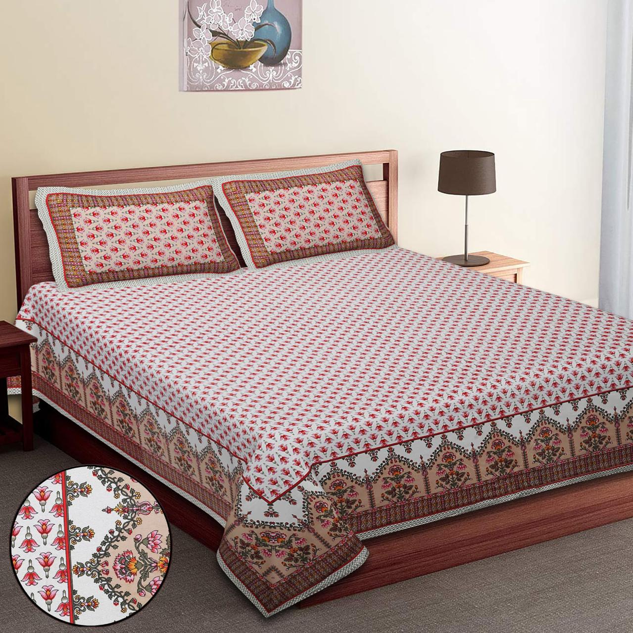 Pure Cotton Jumbo Size Double Bedsheet. ( 108X 108) with pillow covers