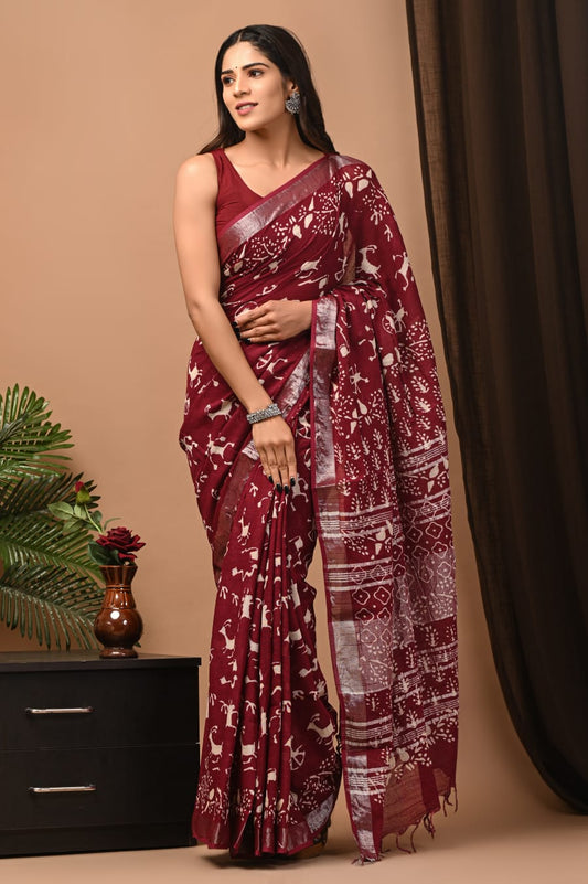 Traditional Hand-block Print Chanderi Silk Saree