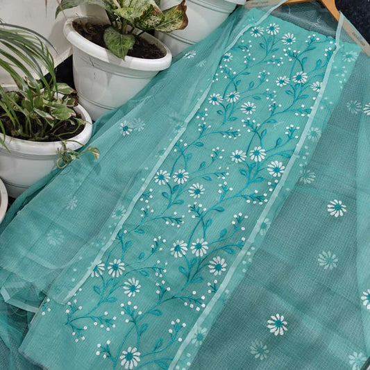 Pure Kota-Doria Unstitched Suit with Embroidey Work