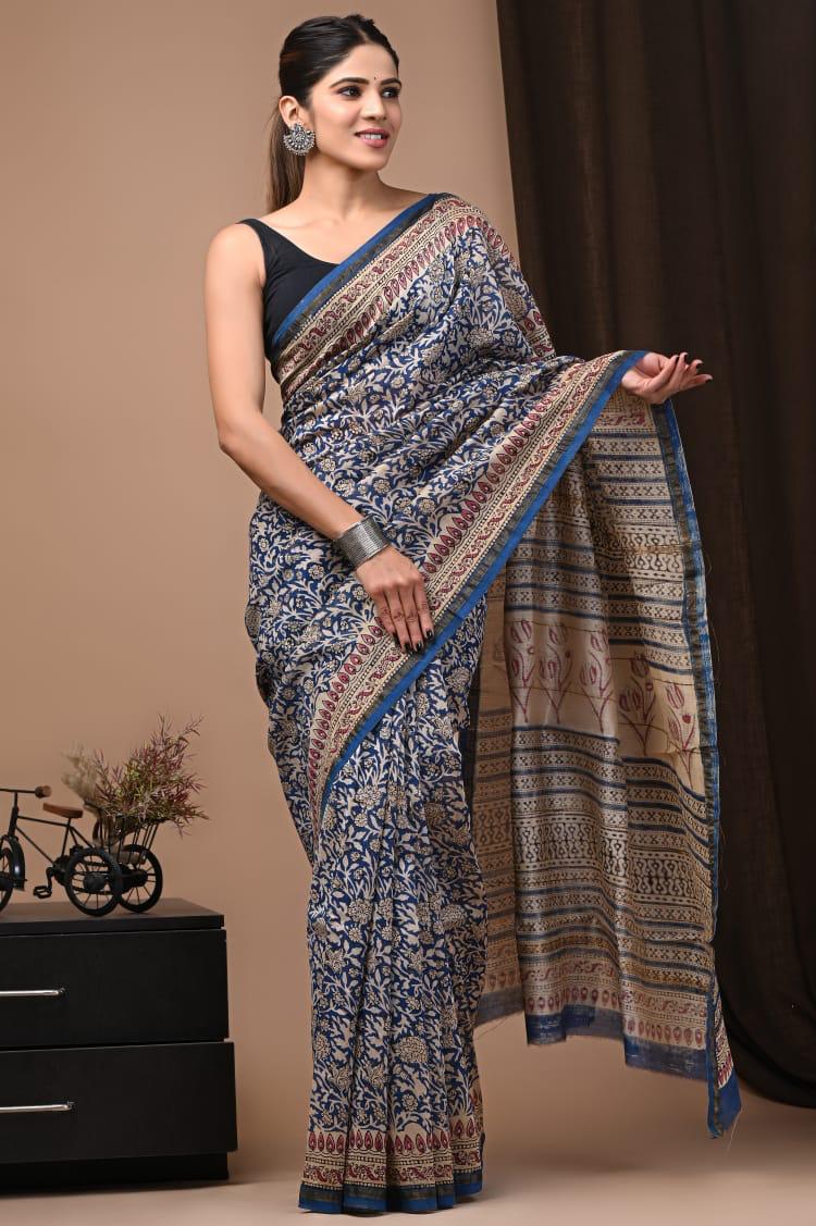 Traditional Hand-block Print Chanderi Silk Saree