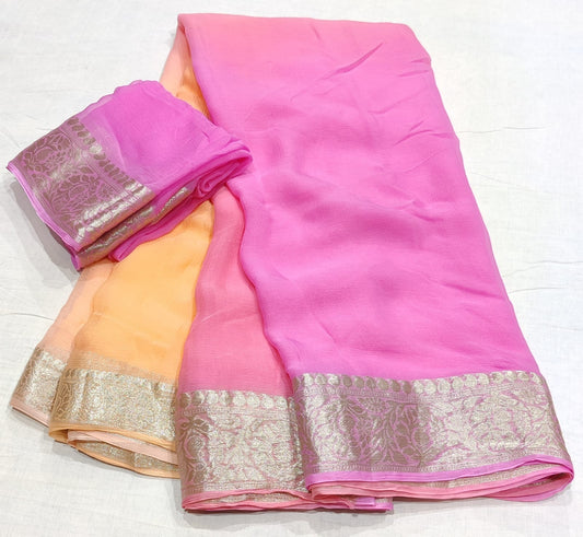 Pure chiffon with banarasi border beautiful saree