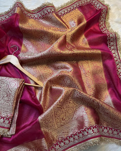 Banarasi Glass tissue silk saree with  lace work