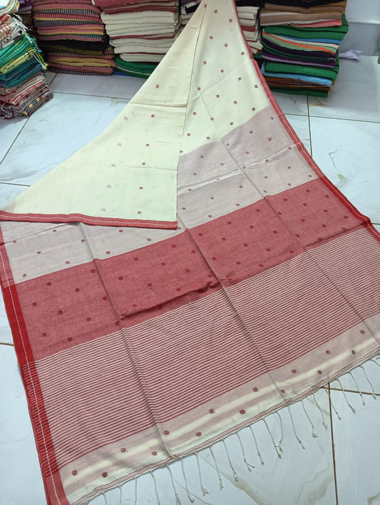 Cotton Dobby Weaving Jamdani Saree With Running Blouse