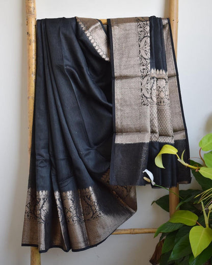 Pure Banarasi Linen Silk Border Saree With Blouse