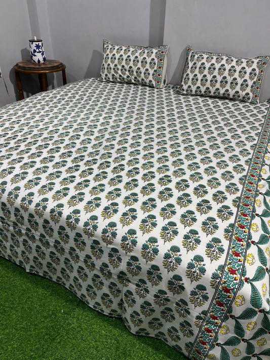 Pure Cotton Hand Block Print Double Bedsheet. ( 90 X 108) with pillow covers