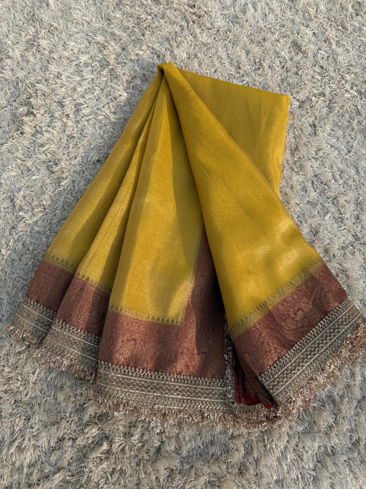 Banarasi Maharani katan tissue soft silk saree  Dual shade saree with lace work