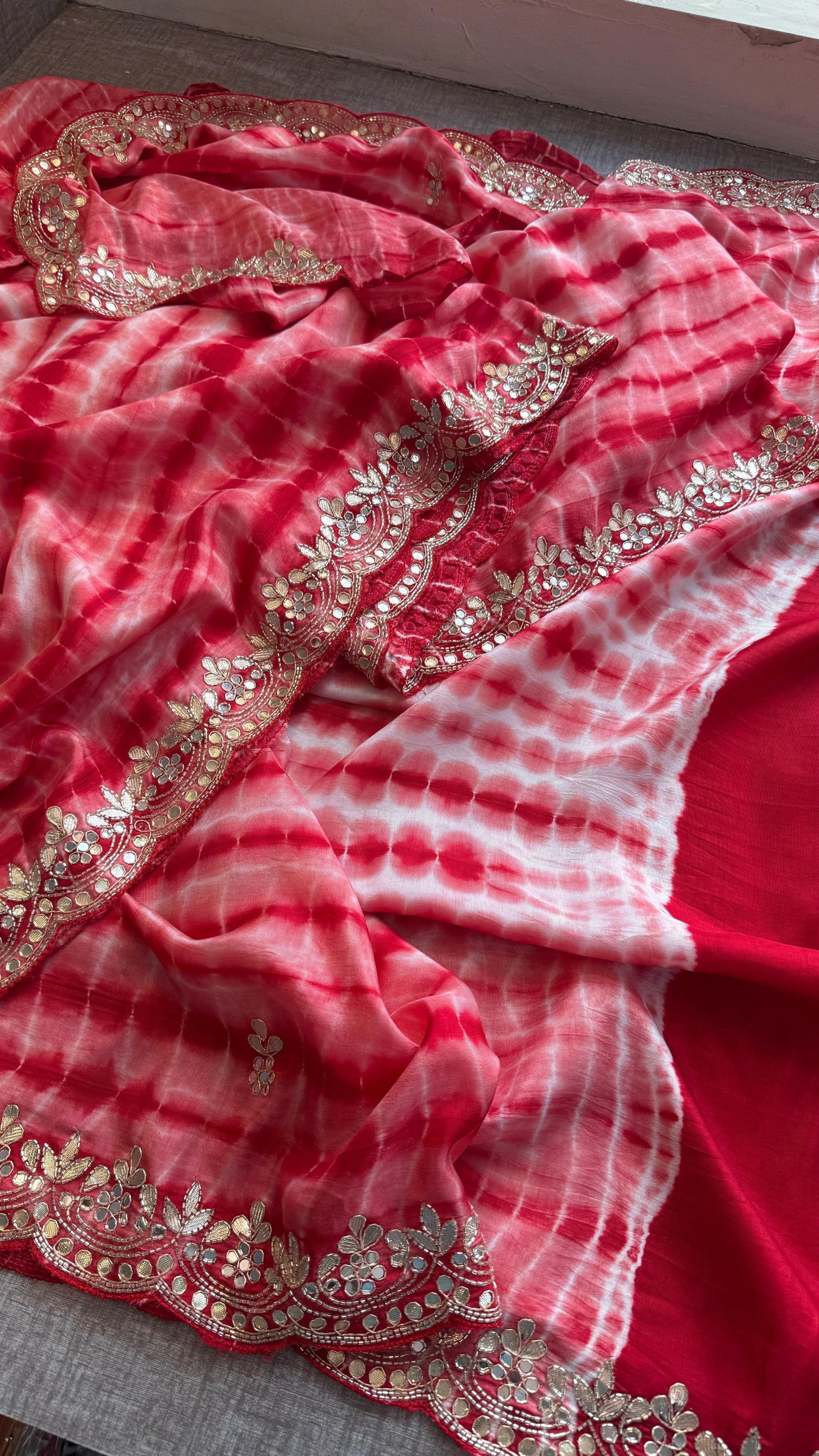 Pure Munga Silk Gotta Patti Work Saree With Blouse