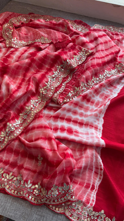 Pure Munga Silk Gotta Patti Work Saree With Blouse