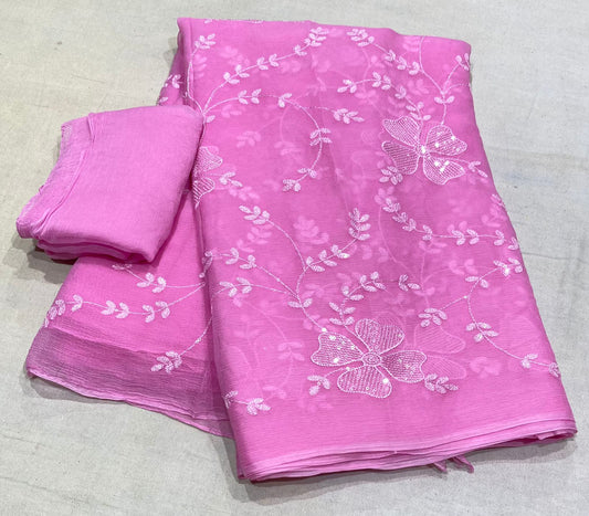 Pure Diamond Chiffon Saree With  Blouse.