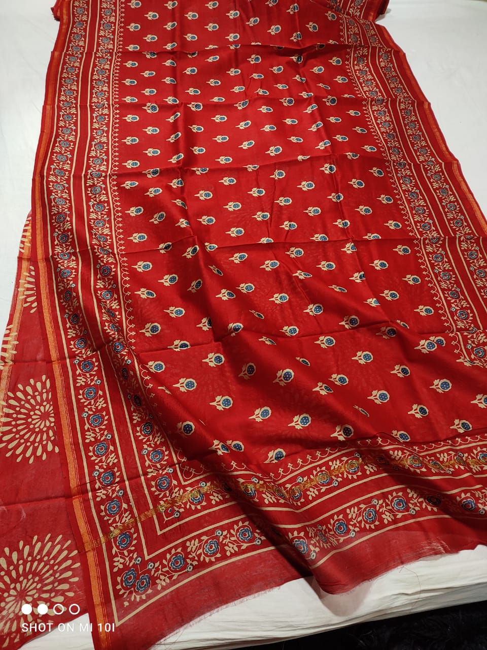 Pure Chanderi Cotton Silk Azrak Print Saree