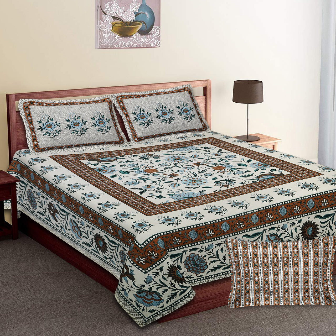 Pure Cotton Jumbo Size Double Bedsheet. ( 108X 108) with pillow covers