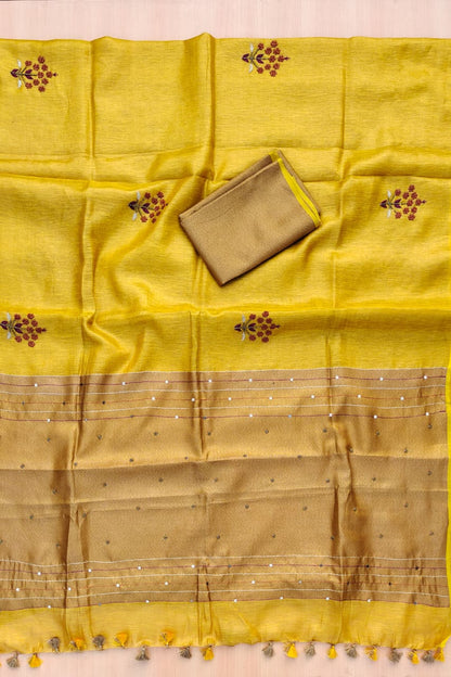 Pure Tissue Linen Saree With Handloom Perfection