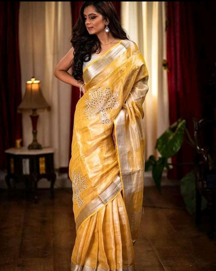 Pure Tissue Linen Saree With Handloom Perfection