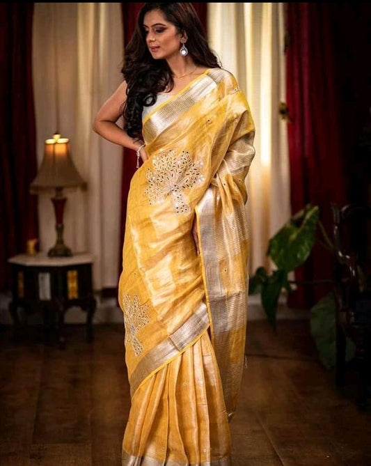 Pure Tissue Linen Saree With Handloom Perfection