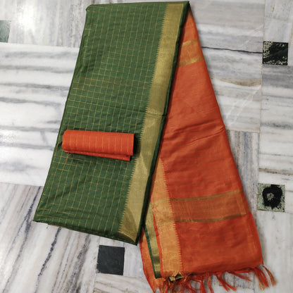 Pure Cotton Silk Mangalagiri  Saree With  Blouse .